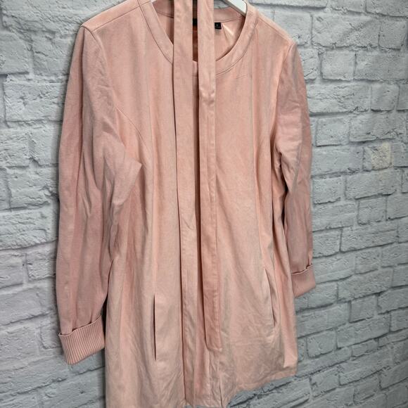 H by Halston Pink Faux Suede Zip Jacket Size 16 Belt Long Knit Sleeves - Picture 4 of 10